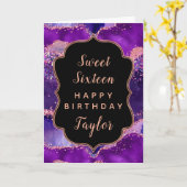 ダークパープルピンクアガテスウィート16ハッピーバースデー カード (黄色い花)