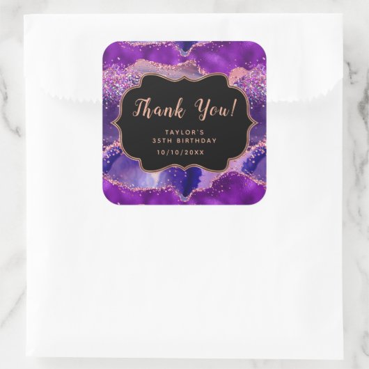 ダークパープルピンクシークインズアゲイト誕生日サンキューサンキュー スクエアシール (バッグ)