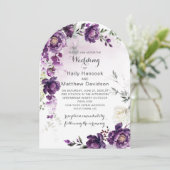 ダークパープルピーニーアーキッド結婚式招待状 招待状 (スタンド正面)