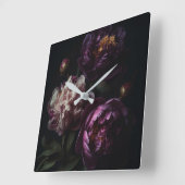 ダークパープルピーニーフラワーブーケ油スチルライフ スクエア壁時計 (傾斜)