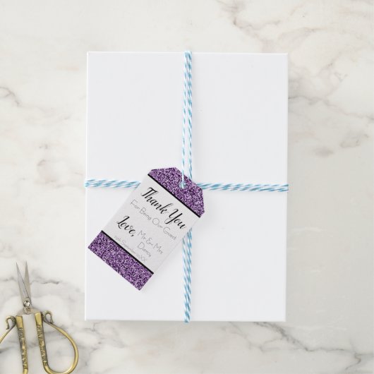 ダークパープルフェイクグリッターお気に入りギフトラベル ギフトタグ (より糸付き)