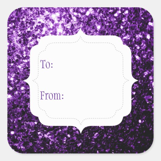 ダークパープルフェイクグリッターからギフトラベル スクエアシール (正面)