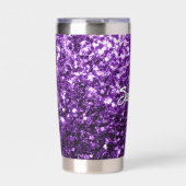 ダークパープルフェイクグリッタースパークル名前をカスタムする 保温保冷タンブラー (正面)