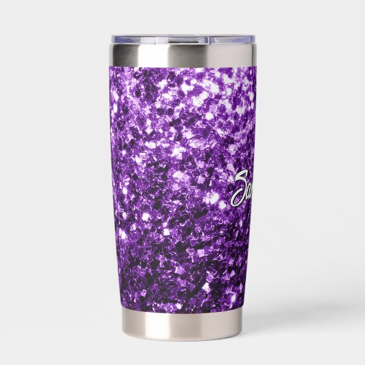 ダークパープルフェイクグリッタースパークル名前をカスタムする 保温保冷タンブラー (正面)