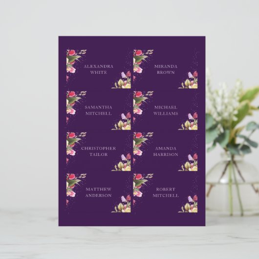 ダークパープルフローラエレガントウェディングネーム座席表 (スタンド正面)