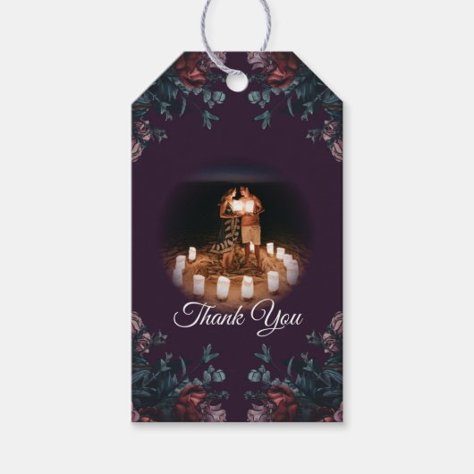 ダークパープルフローラエレガントウェディングマルーンマウヴ ギフトタグ (正面)