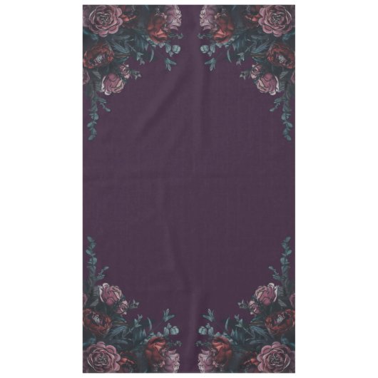 ダークパープルフローラエレガントウェディングマルーンマウヴ テーブルクロス (正面)