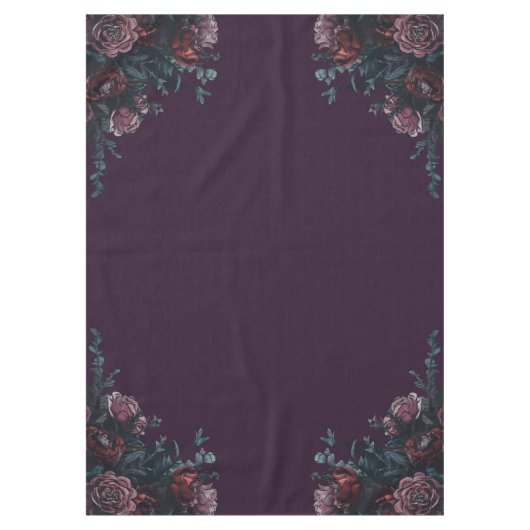 ダークパープルフローラエレガントウェディングマルーンマウヴ テーブルクロス (正面)