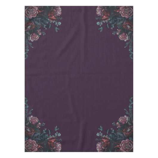ダークパープルフローラエレガントウェディングマルーンマウヴ テーブルクロス (正面)