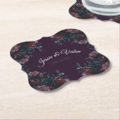 ダークパープルフローラエレガントウェディングマルーンマウヴ ペーパーコースター (アングル)