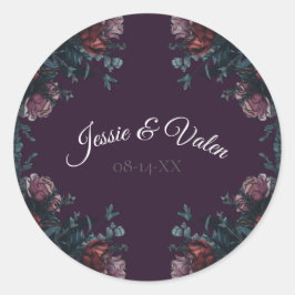 ダークパープルフローラエレガントウェディングマルーンマウヴ ラウンドシール