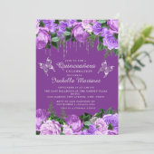 ダークパープルフローラシルバー蝶キンチェニェラ 招待状 (スタンド正面)