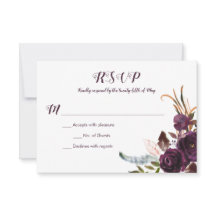 ダークパープルフローラボホ秋の結婚式RSVP