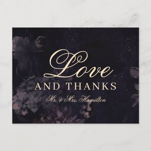 ダークパープルフローラボホ結婚ゴシックの感謝 ポストカード (正面)