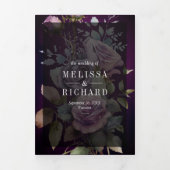 ダークパープルフローラメイソンJAR QRコードムーディ結婚ーズ 三つ折り招待状 (カバー)