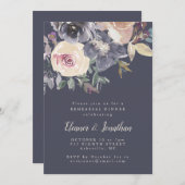 ダークパープルフローラ水色リハーサルディナー 招待状 (正面/裏面)