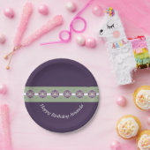 ダークパープルフローラ紙プレート ペーパープレート (パーティー)