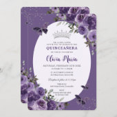 ダークパープルフローラ蝶シルバーキンチェニェラ 招待状 (正面/裏面)