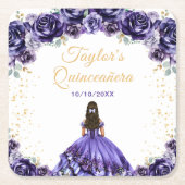 ダークパープルプリンセスフローラキンセアニラ スクエアペーパーコースター (正面)