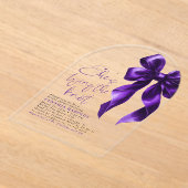 ダークパープルボウ結び目ブライダルシャワー アクリル招待状 (レイダウン)