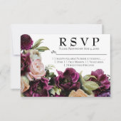 ダークパープルムーディヴィンテージフローラウェディングRSVPカード 出欠カード (正面)