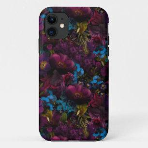 ダークパープルムーディーズ花模様アンティーク花 iPhone 11 ケース