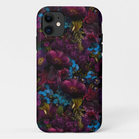 ダークパープルムーディーズ花模様アンティーク花 Case-Mate iPhoneケース (裏面)