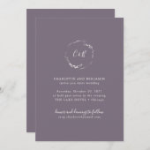 ダークパープルモノグラムフローラリースス結婚クリプト 招待状 (正面/裏面)
