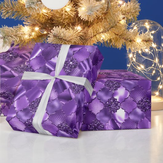 ダークパープルモロッコクローバーパターン ラッピングペーパー (クリスマス)