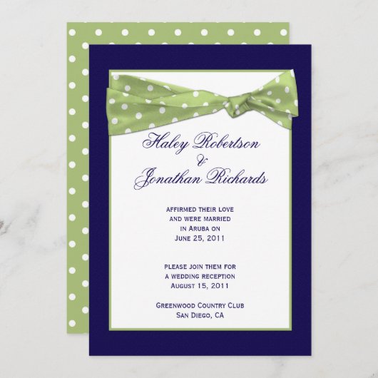 ダークパープルライトグリーン水玉模様ポスト結婚のCe 招待状 (正面/裏面)