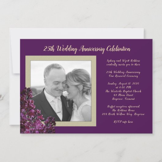 ダークパープルライラックの写真 ウェディングアニバーサリーイベント 招待状 (正面)
