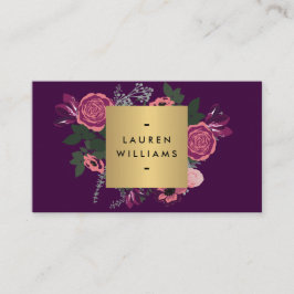 ダークパープルヴィンテージモダンフローラモチーフデザイナー 名刺