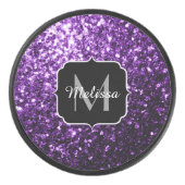 ダークパープル光沢フェイクのあるグリッタースパークルズモノグラム アイスホッケーパック (正面)