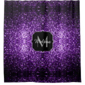 ダークパープル光沢フェイクのあるグリッタースパークルズモノグラム シャワーカーテン (正面)