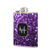 ダークパープル光沢フェイクのあるグリッタースパークルズモノグラム フラスク (左)