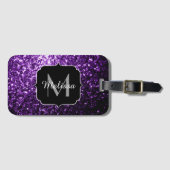 ダークパープル光沢フェイクのあるグリッタースパークルズモノグラム ラゲッジタグ (正面横)