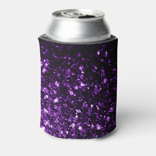 ダークパープル光沢フェイクのあるグリッタースパークルズモノグラム 缶クーラー (缶裏面)