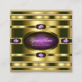 ダークパープル大理石パターンを使用した高級金ゴールドエフェクト スクエア名刺 (正面)