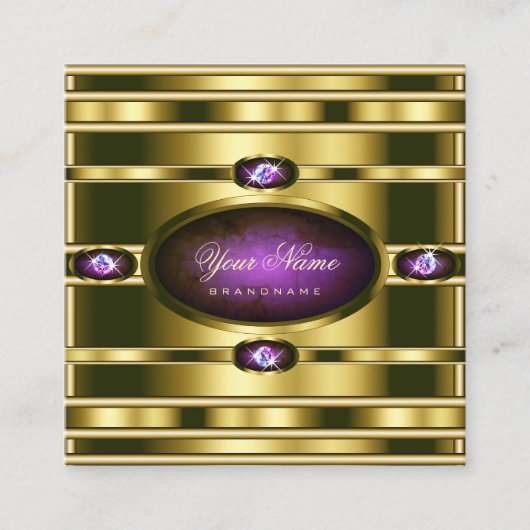 ダークパープル大理石パターンを使用した高級金ゴールドエフェクト スクエア名刺 (正面)