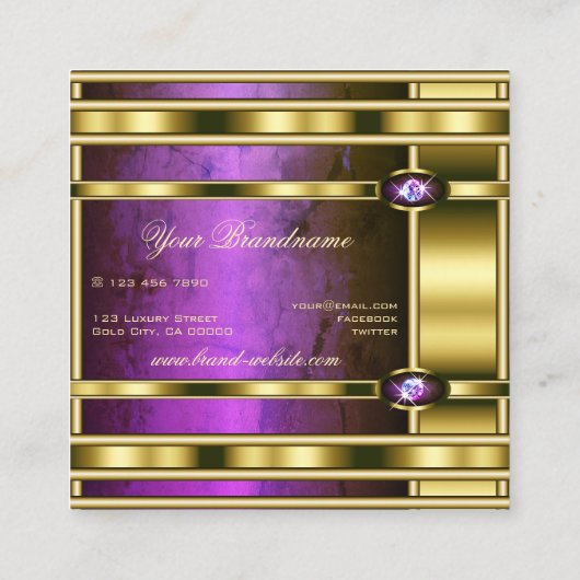ダークパープル大理石パターンを使用した高級金ゴールドエフェクト スクエア名刺 (裏面)