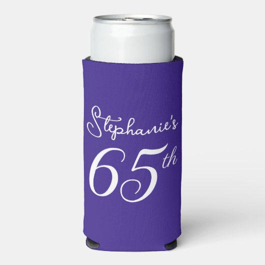ダークパープル応援65歳65歳の誕生日パーティー スリム缶クーラー (Seltzer正面)