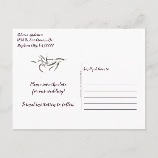 ダークパープル梅の牡丹の写真日付を保存 案内ポストカード (裏面)