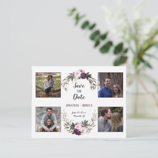 ダークパープル梅の牡丹の写真日付を保存 案内ポストカード (スタンド正面)