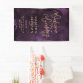 ダークパープル水彩及びバラ金ゴールド結婚の歓迎 横断幕 (インサイチュ)