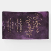 ダークパープル水彩及びバラ金ゴールド結婚の歓迎 横断幕 (横)