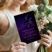 ダークパープル水彩魔法の金ゴールド写真 招待状