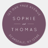 ダークパープル結婚差出人住所モダン ラウンドシール (正面)