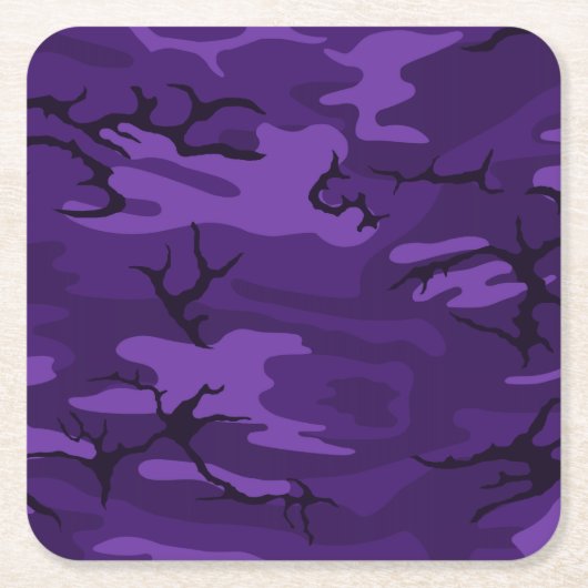 ダークパープル迷彩柄 スクエアペーパーコースター (正面)