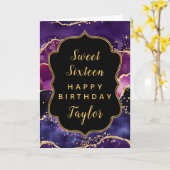 ダークパープル金ゴールドアガテスウィート16ハッピーバースデー カード (黄色い花)