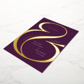 ダークパープル金ゴールドアンパサンドタイポグラフィ救日付 箔招待状 (回転した状態)